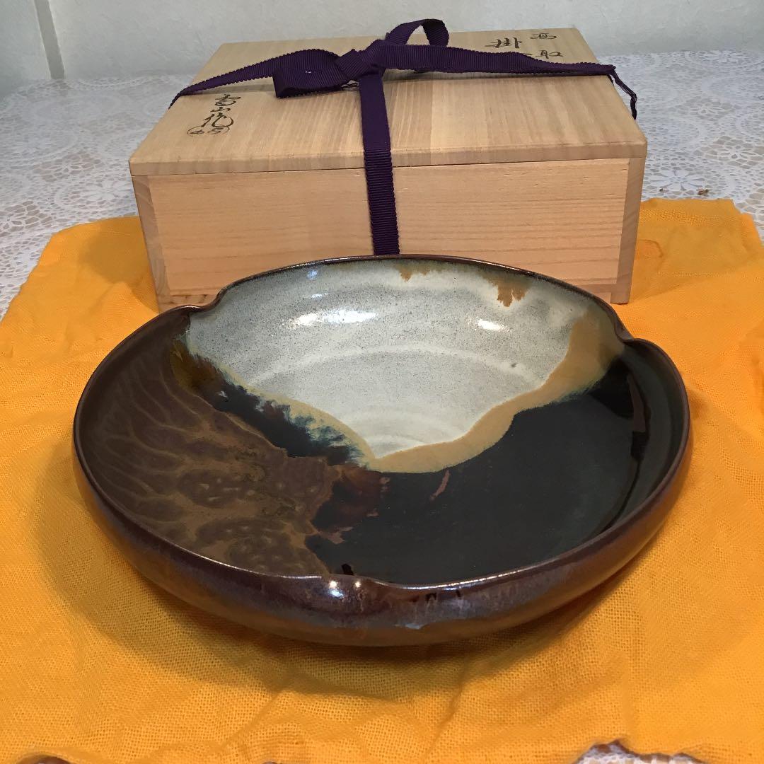茶道具 菓子噐 高取掛分皿 鬼丸雪山窯 初代 鬼丸雪山 作 Ｎ147KT