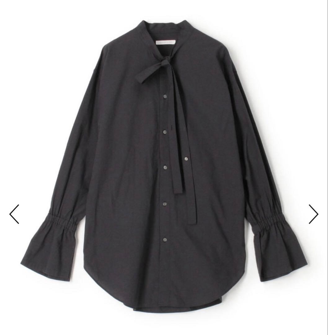 美品　GALERIEVIE コットンロングタイシャツ　ブラック　ボウタイ　リボン