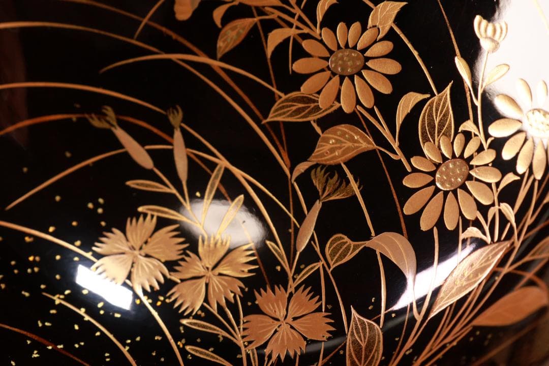 はる、BJ031A 時代輪島塗　秋乃草図金蒔絵　あつもの椀　吸物椀　二客