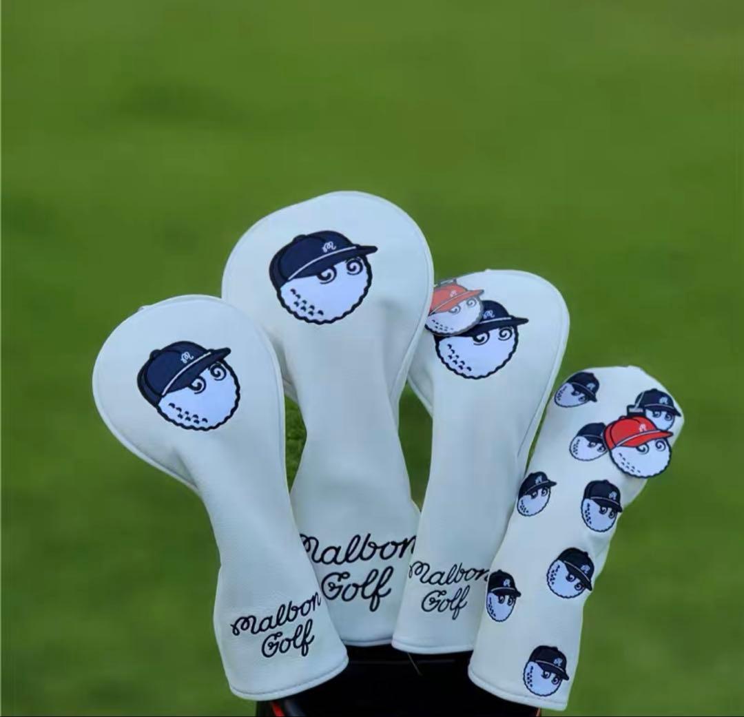 【大人気新品4点セット】野球帽Malbon Golfマルボンゴルフクラブカバー白
