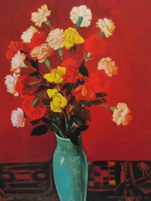 三岸好太郎、【花（カーネーションとばら）】、新品高級額 額装付、年代物