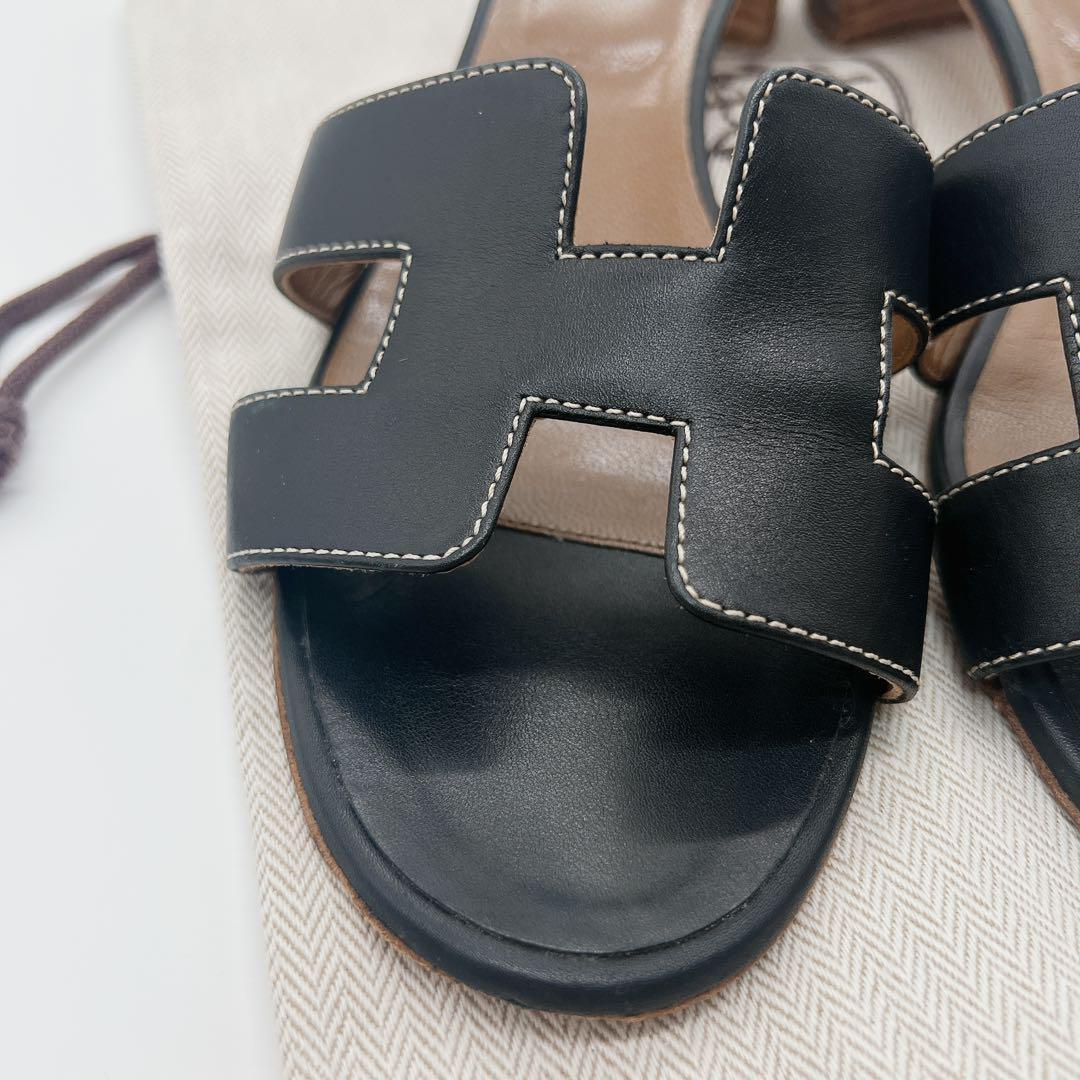 値下げ　HERMES エルメス　オアジス サンダル ヒール レザー ミュール　黒
