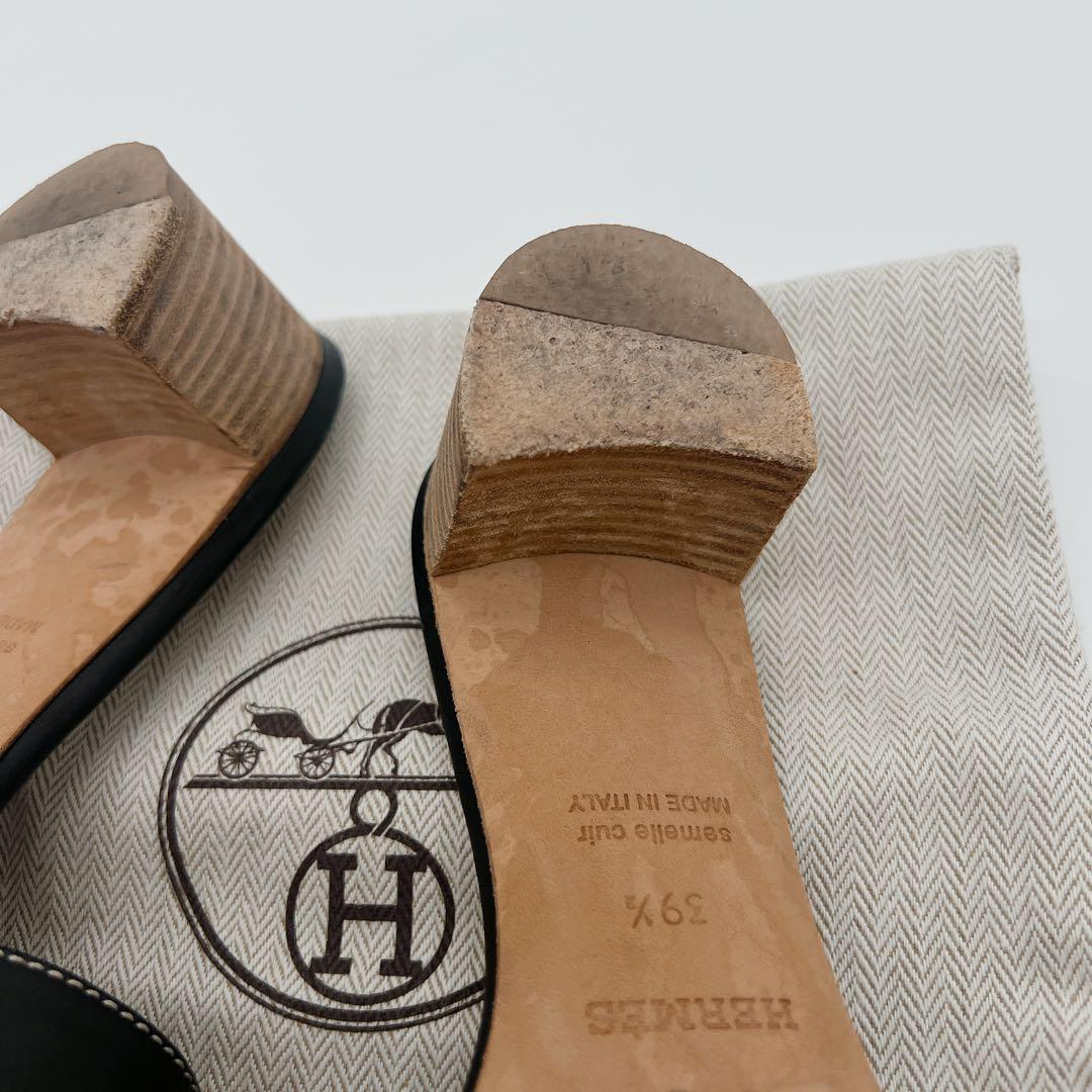 値下げ　HERMES エルメス　オアジス サンダル ヒール レザー ミュール　黒