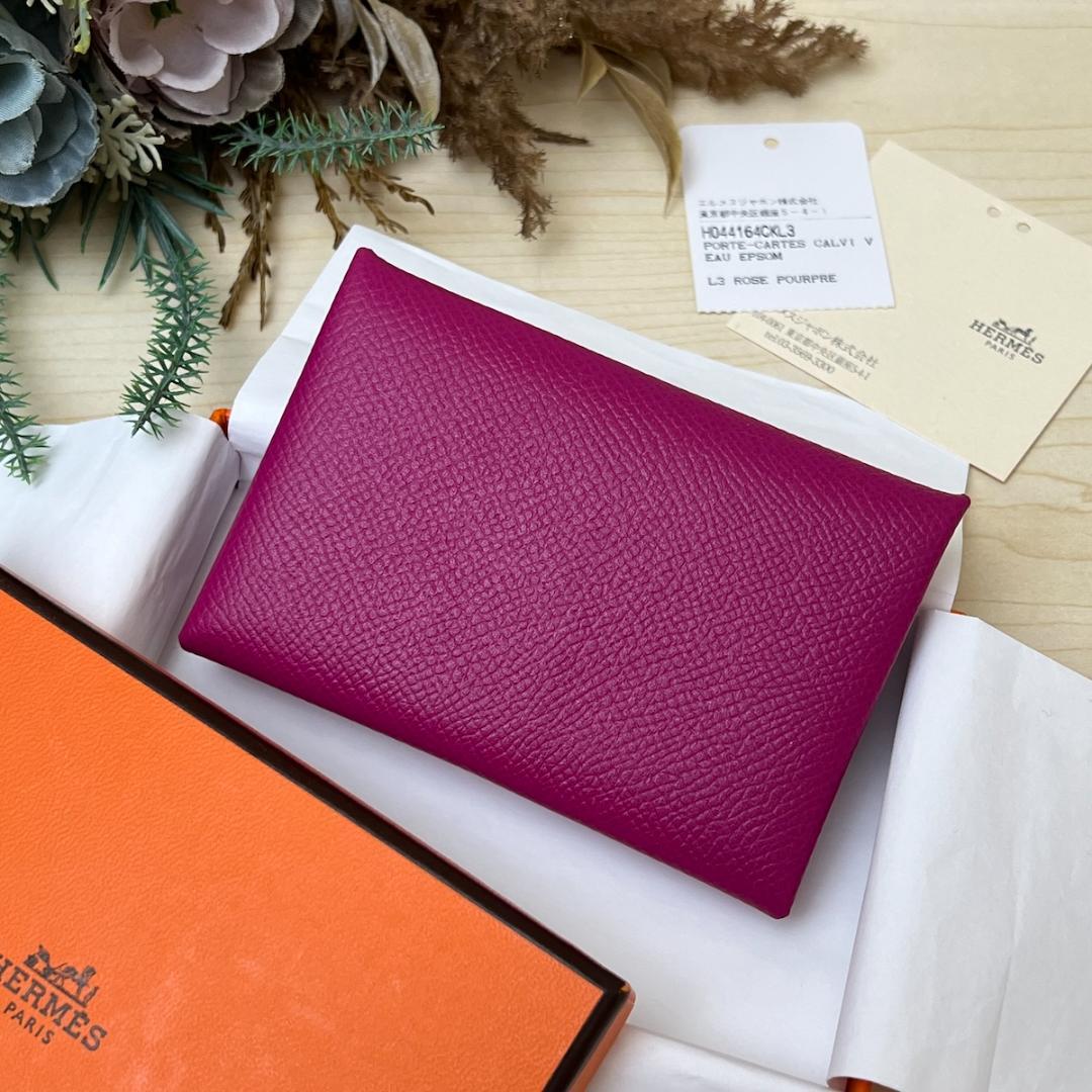 極美品 エルメス カルヴィ ローズパープル 名刺入れ ケース 箱付き
