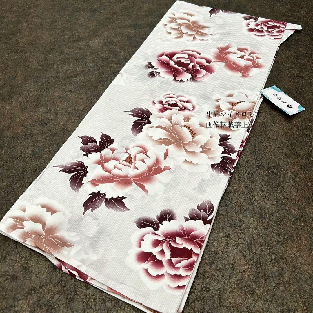 浴衣　大きめサイズ　浴衣 3L 牡丹　兵児帯　ボルドー　2点　新品　0805⑦