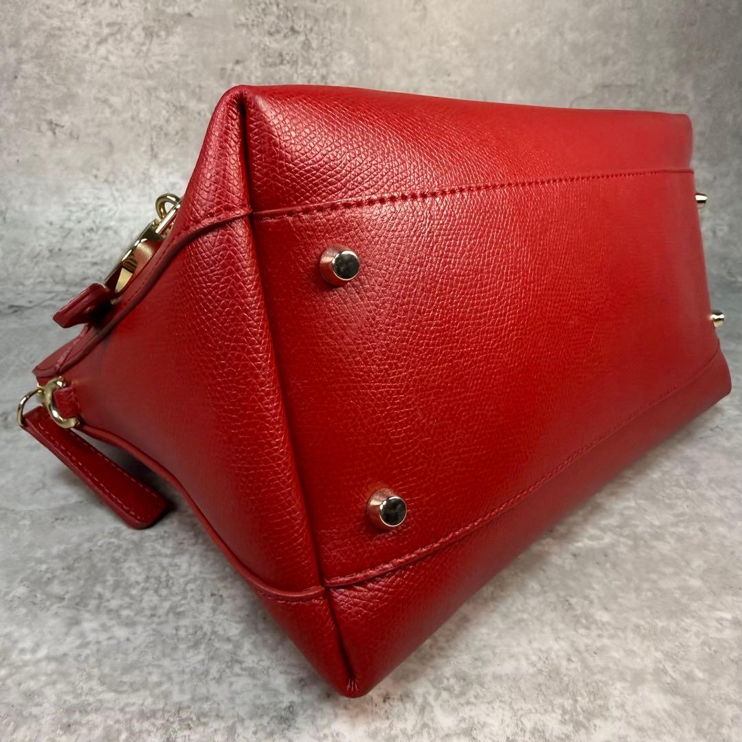 【極美品】FURLA フルラ パイパー M 赤 2WAY ハンドバッグ