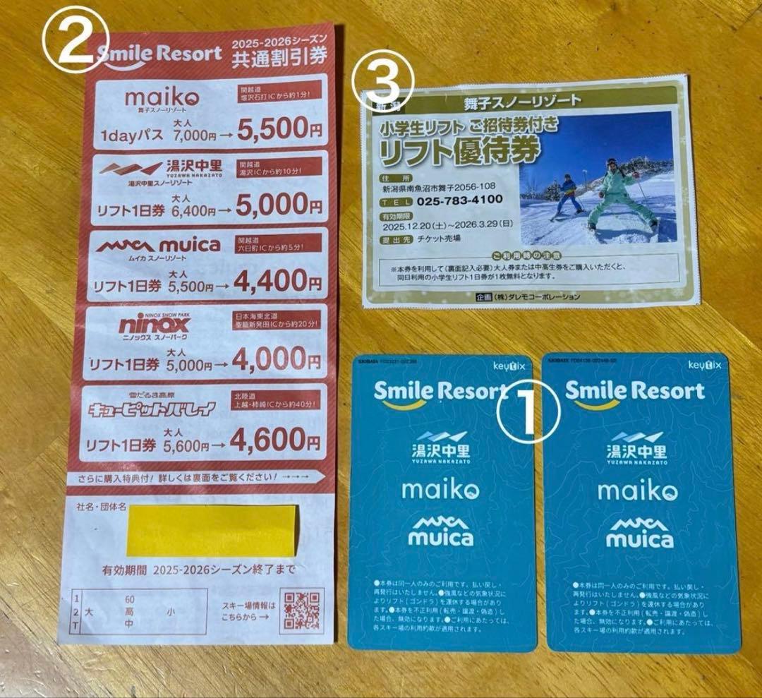 舞子スノーリゾート大人リフト券2枚、 割引券各1枚
