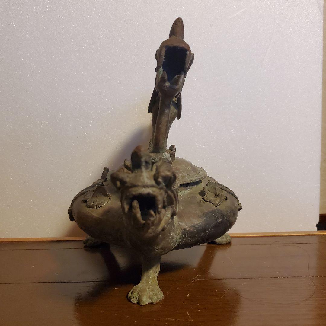 中国古玩　古銅製　双龍頭　香炉　希少品