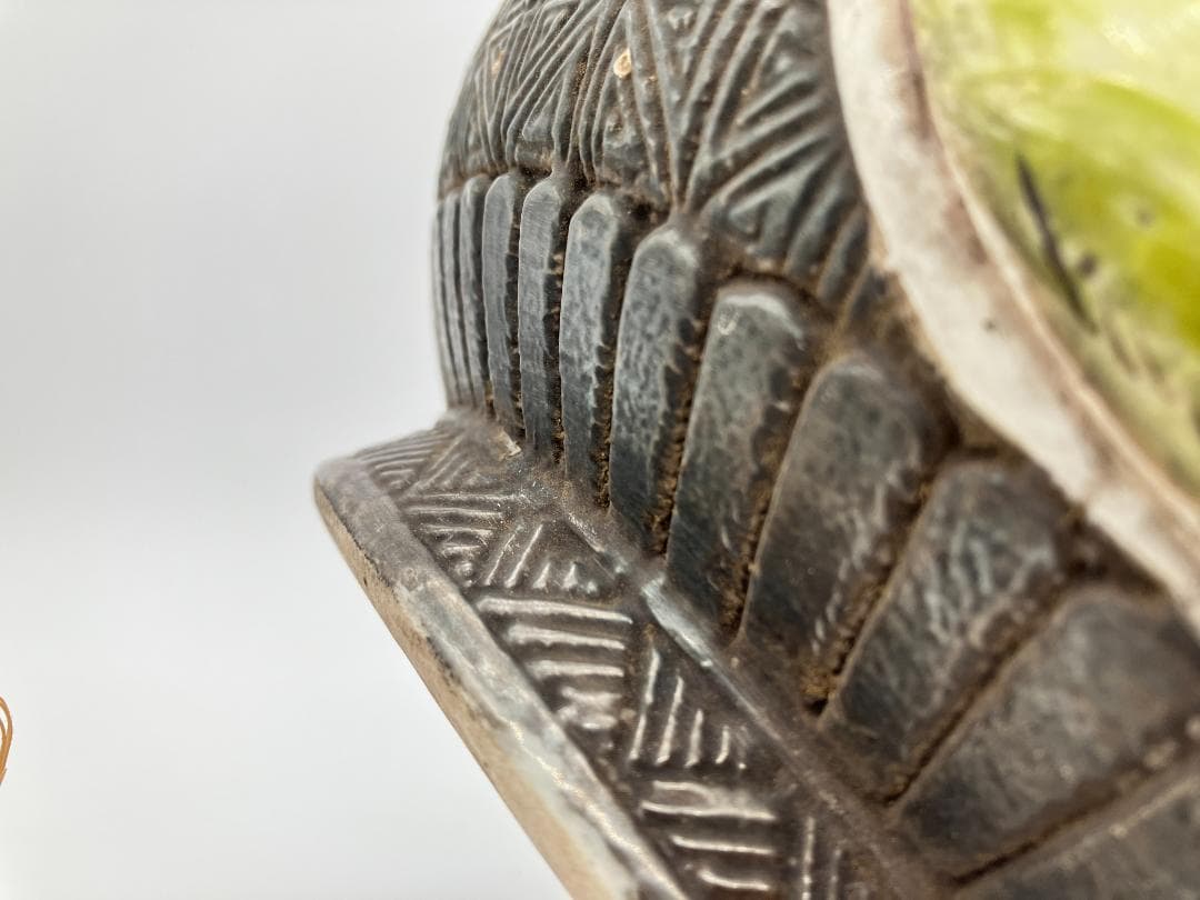 【中国美術】『黒陶四耳唐子図壺』　高さ：２３ｃｍ　花瓶　花生　置物　黒釉