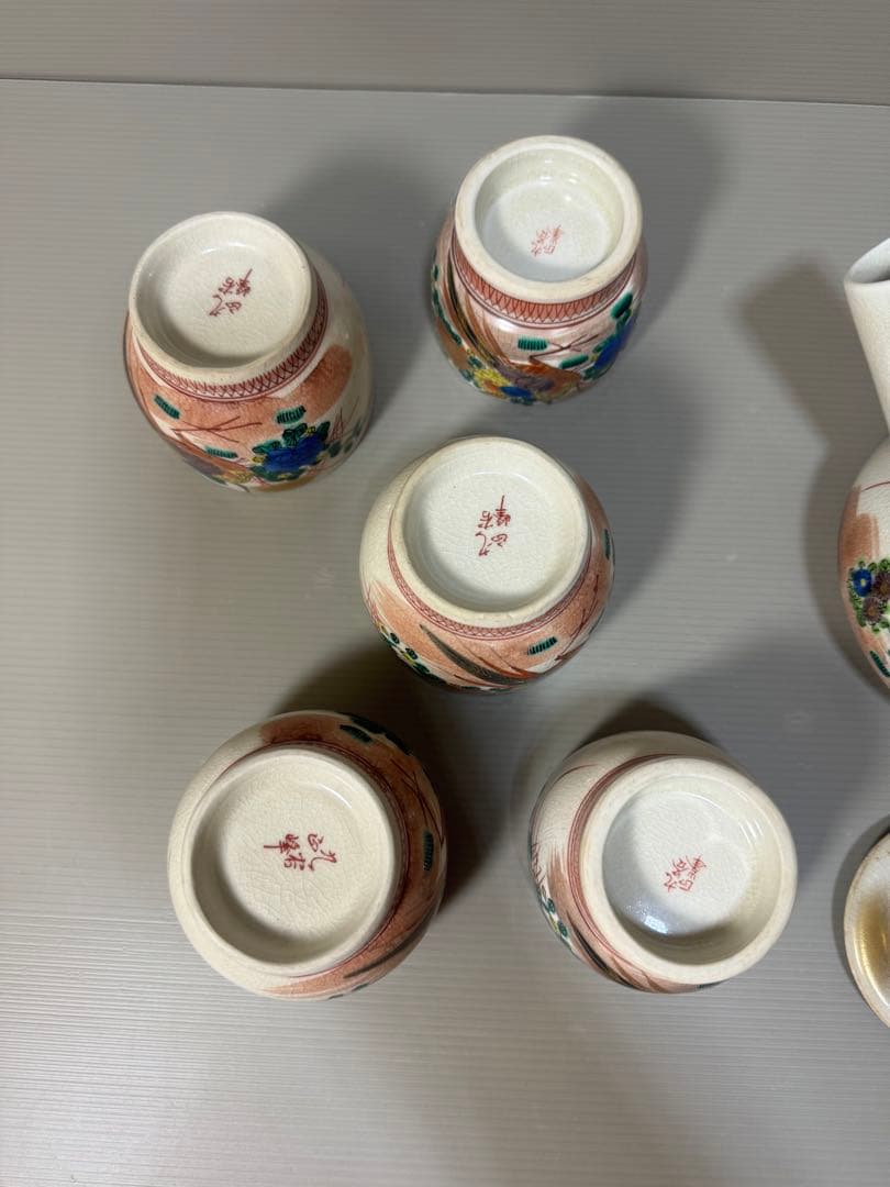 2256 九谷焼　茶器セット　急須1客　湯呑5客　茶櫃付き