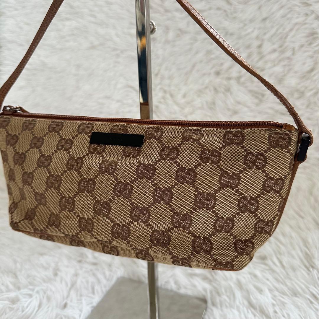 GUCCI グッチ アクセサリーポーチ GG柄 キャンバス ブラウン