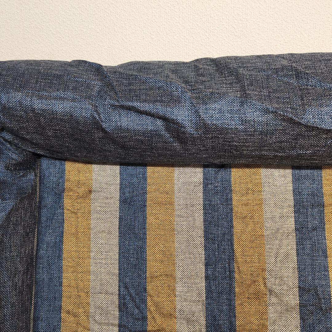 L字型犬猫用ベッドクッション 青黄ストライプ