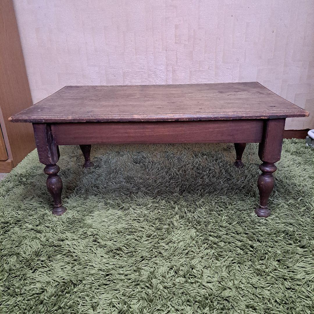 昭和レトロ　ヴィンテージ　木製　文机　飾り台　天板一枚板　ろくろ脚