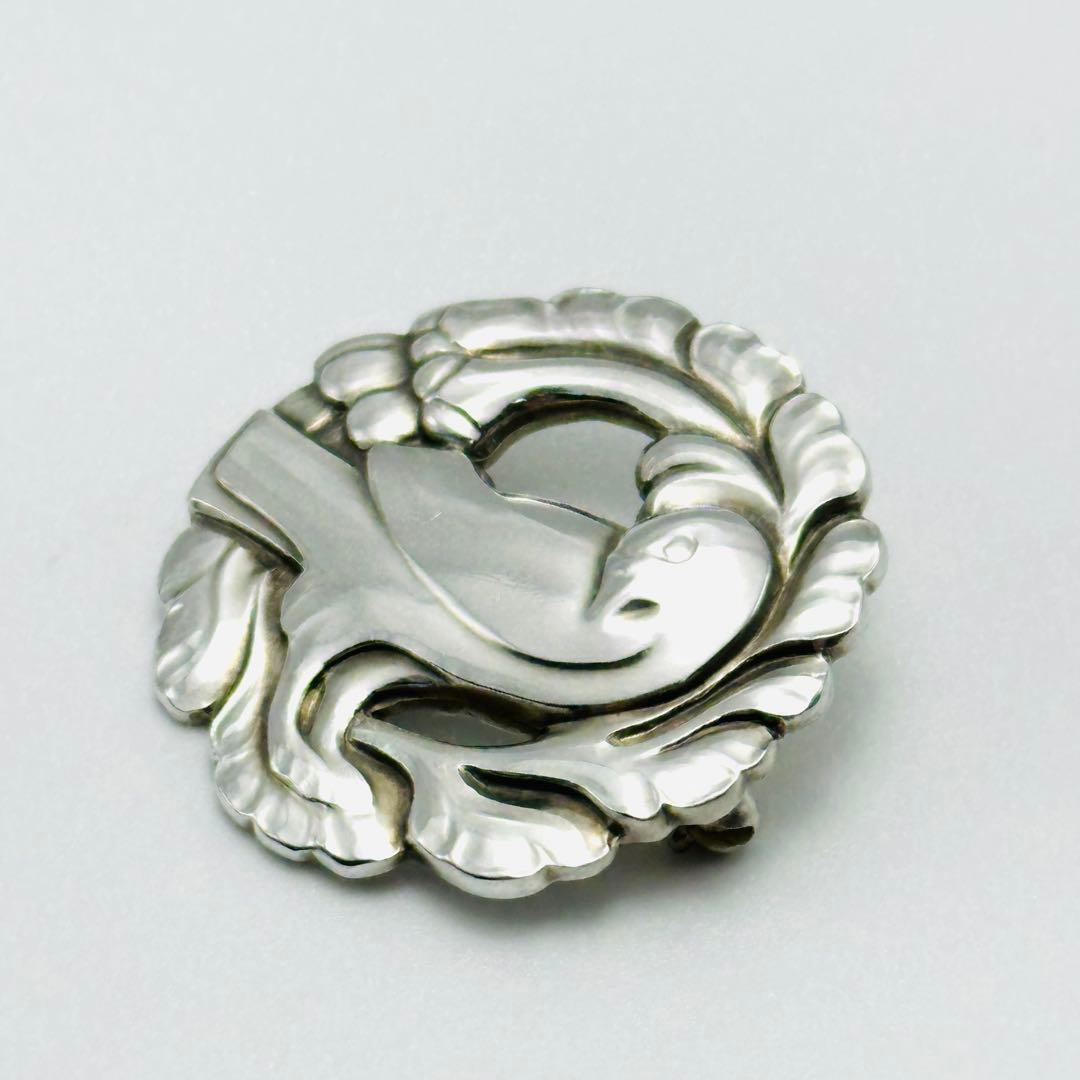   134 シルバーブローチ　バード　リーフ　925S