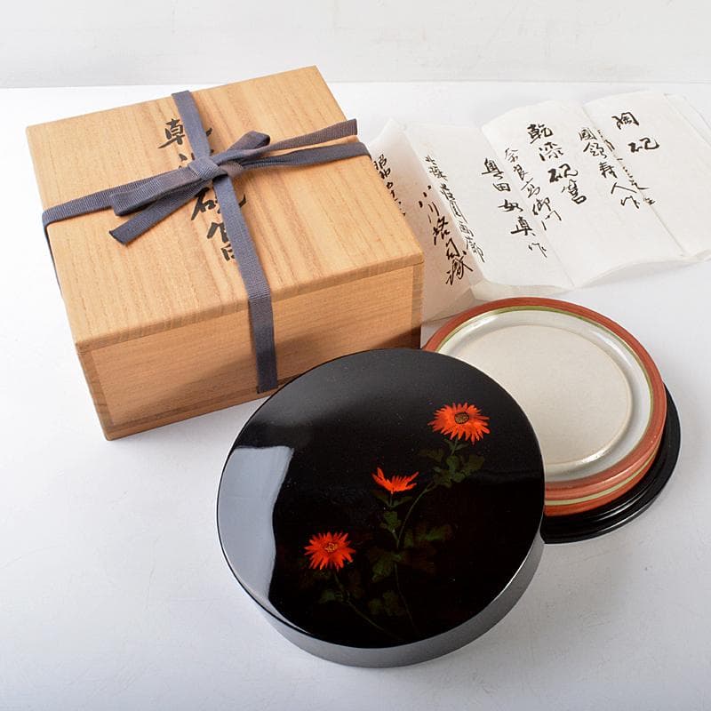 奥田如真作　乾漆硯筥　京焼　国領寿人作　硯　 荘園画廊　独活子識箱　MR5504