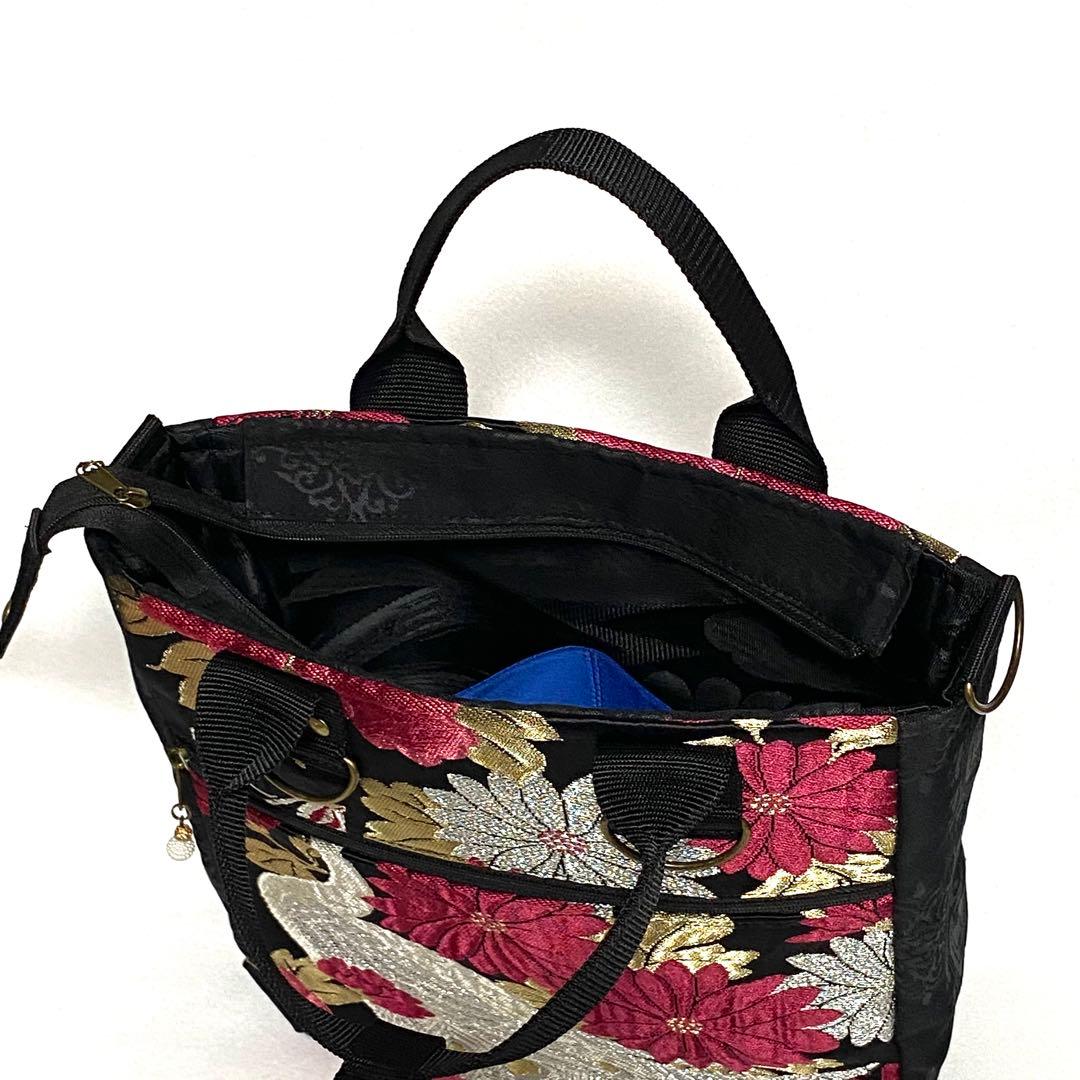 378 帯リメイク　白孔雀の縦型リュック　3wayバッグ　匿名配送