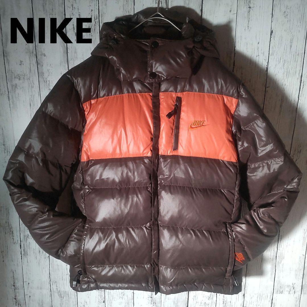 【人気色】　ナイキ　ダウンジャケット　バイカラー　ブラウン　オレンジ　M　古着