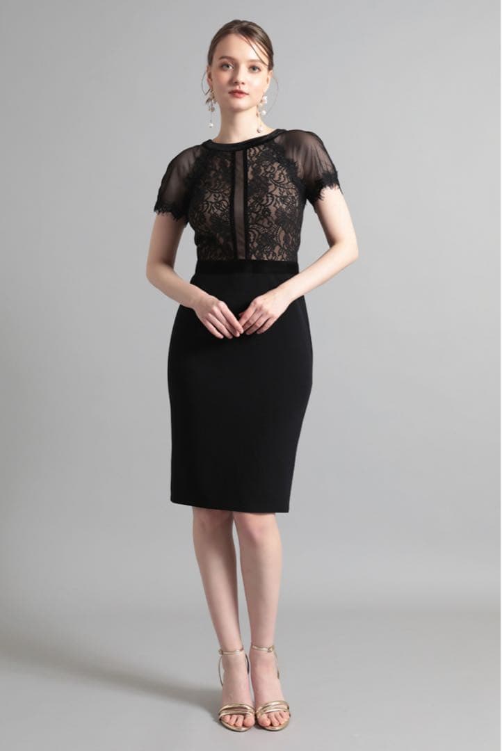 タダシショージ フラワーレース切り替えドレス ドットチュール サイズ2