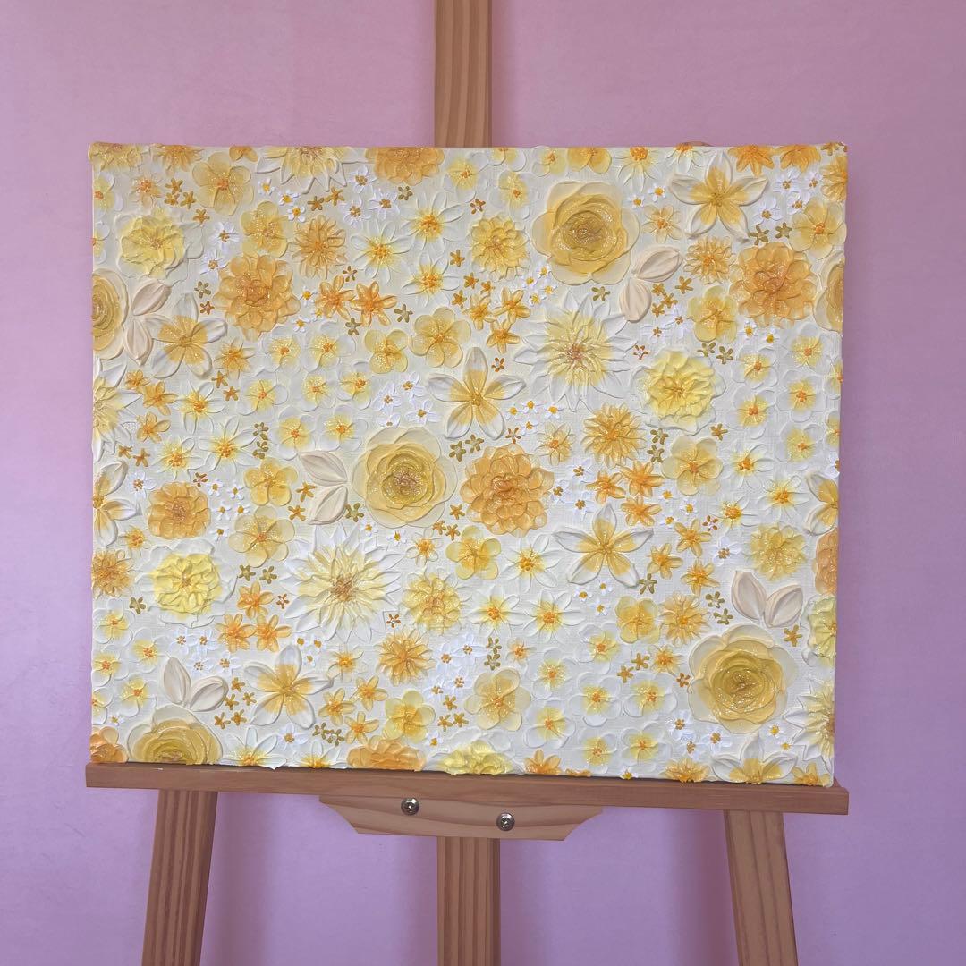 フラワーアート 黄色 黄色の絵 黄色絵画 花柄　花の絵 イエロー yellow