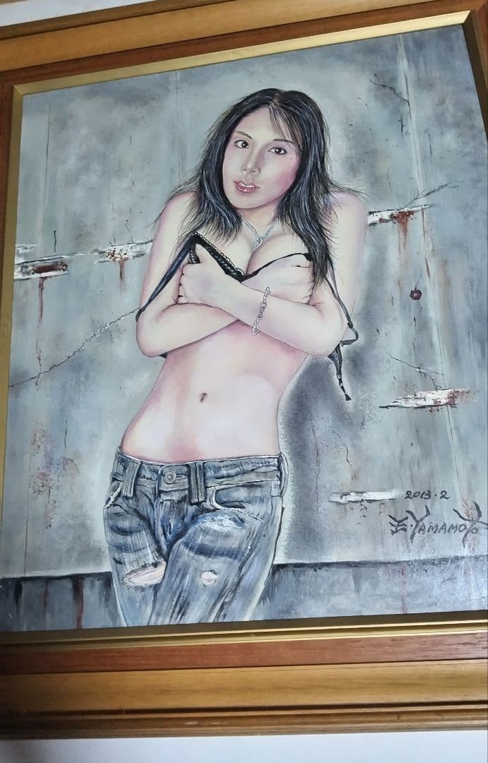 絵画、美人画、裸婦１０号油彩、山本英二、ジィパンm、真作、新品額縁付き、肉筆