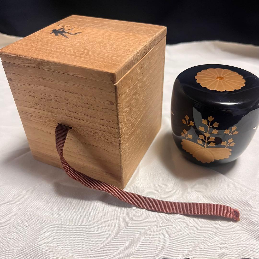 茶道具　輪島塗　藤野松香作　螺鈿細工 菊紋　棗 利休　茶道具 金箔装飾　共箱