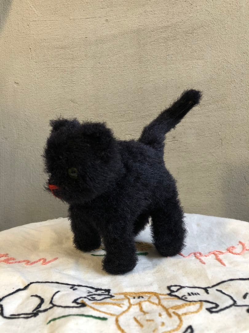 アンティーク ドイツ製 グリーンお目々の黒猫ちゃん テディ