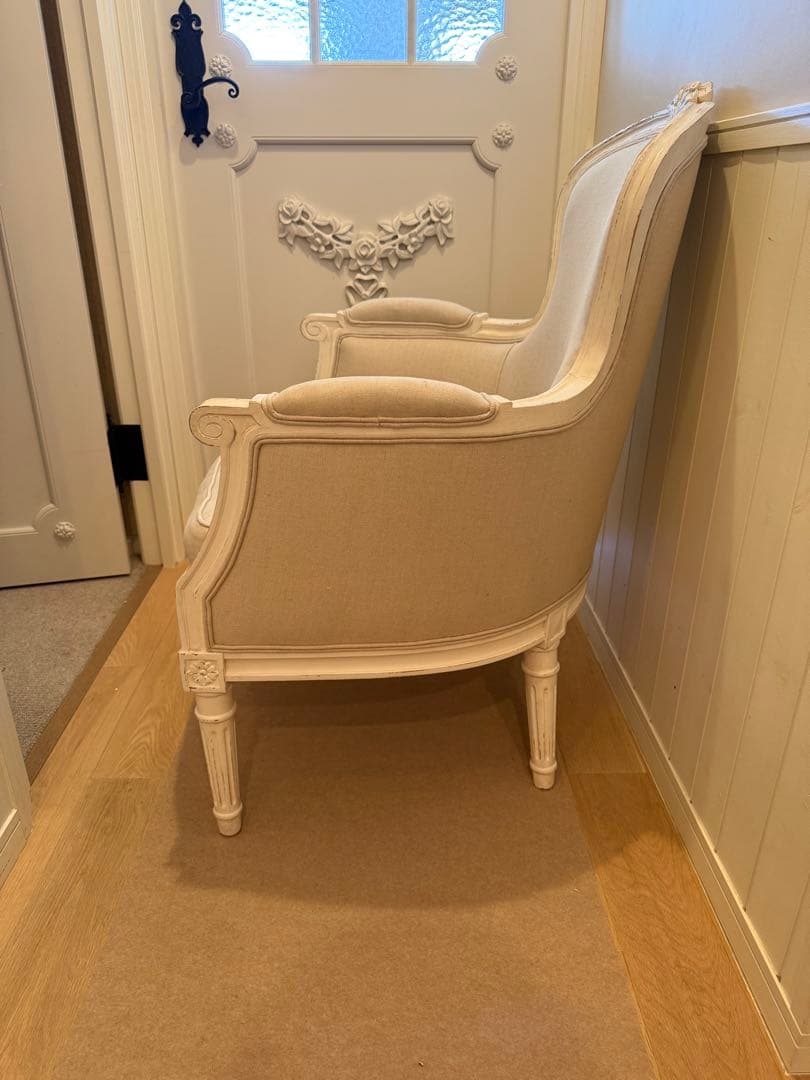 サラグレースデビューシリーズフレンチスタイルホワイトリネン 1人掛けソファ