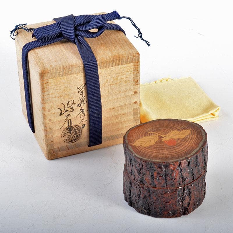 茶道具　加賀蒔絵師　川上峰春作　柿蒔絵　香合　共箱　M　R4370