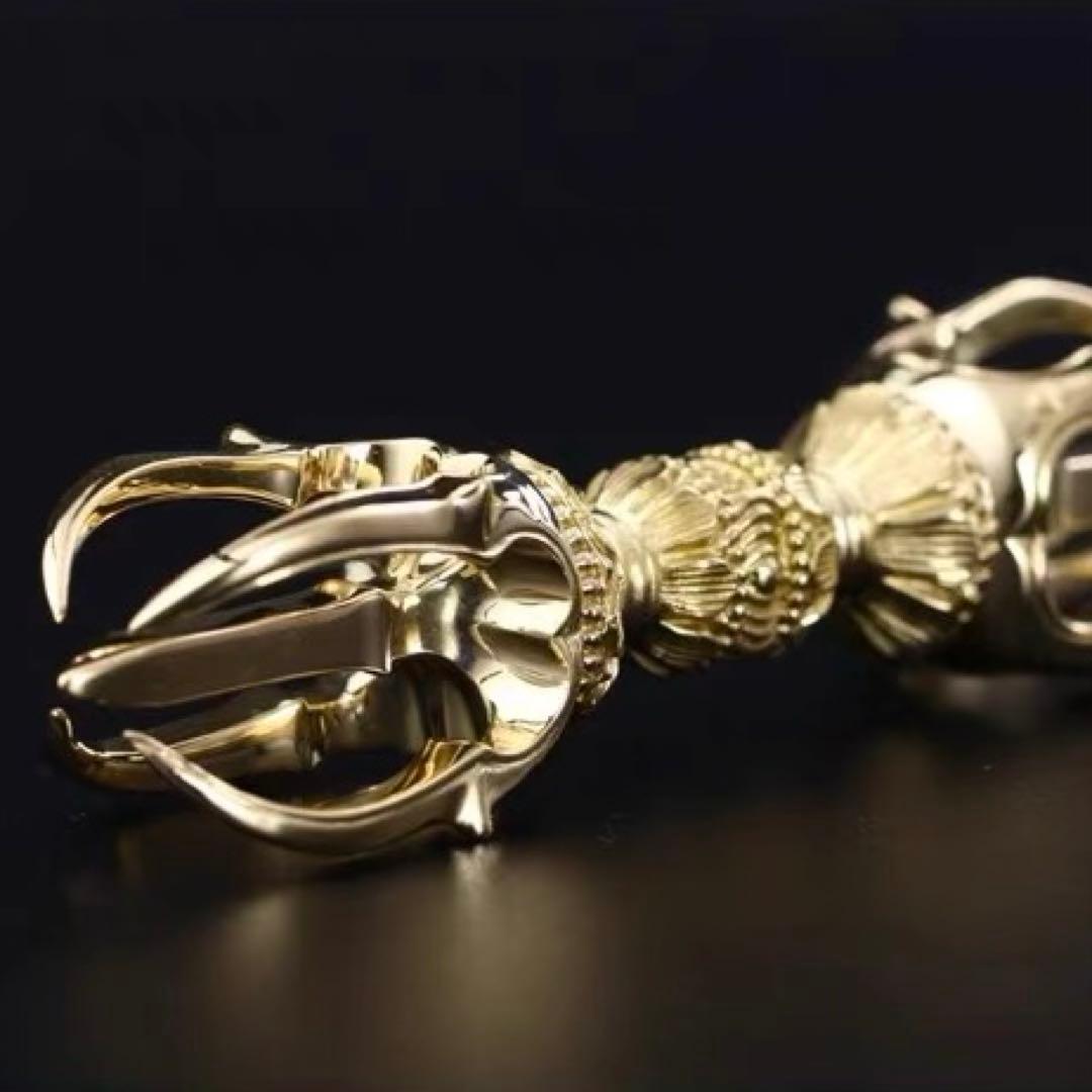 希少　金剛杵　五鈷杵　法具　チベット密教　ビンテージ　バジュラ　仏教美術　黄銅製