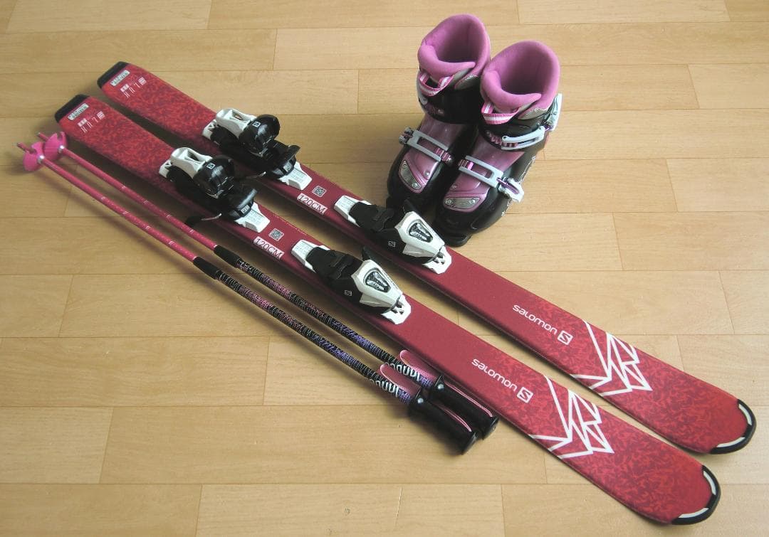 ■■送料無料■サロモン■子供用スキーフルセット■板120靴22■WAX済■■