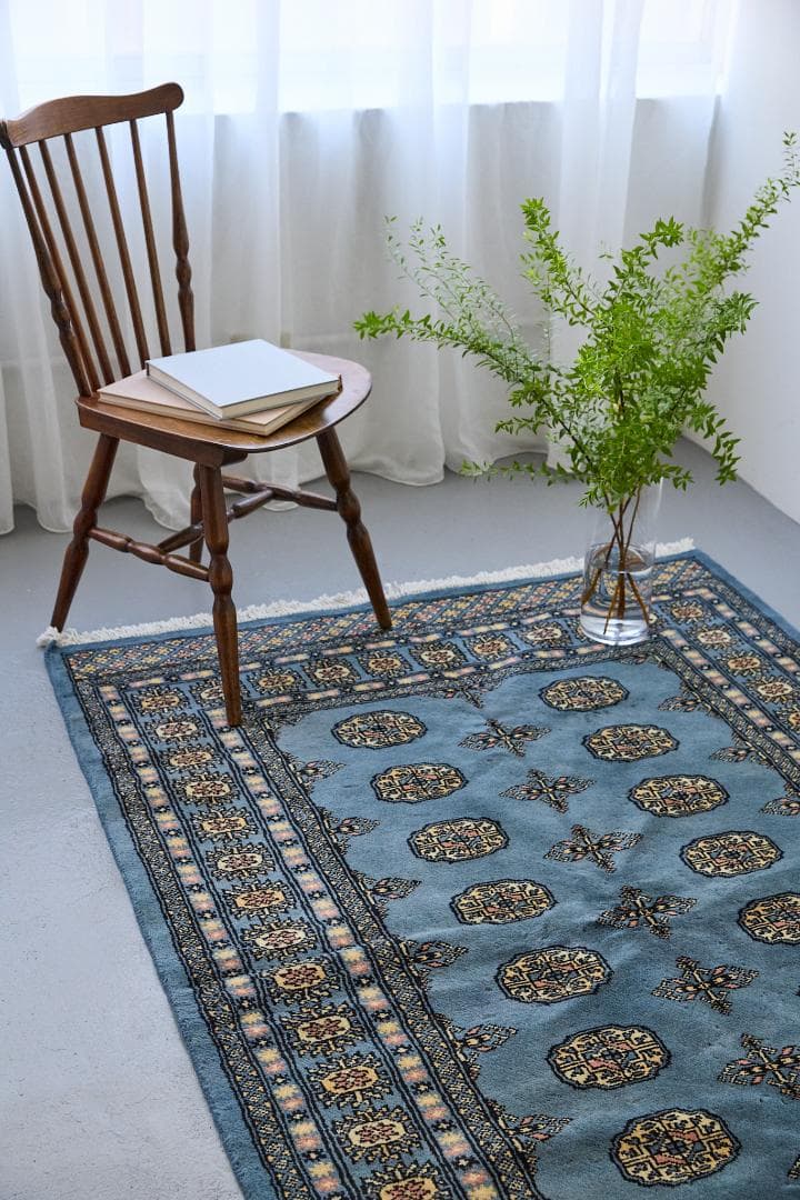 新品　トライバルラグ　ブハラ　ラホール産　（195×127cm) ブルー 青