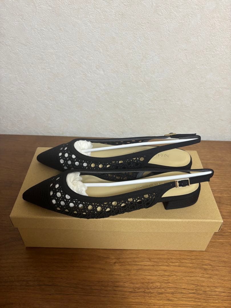 ルタロン　ポインテッドクロシェレーススリングバック　ブラック