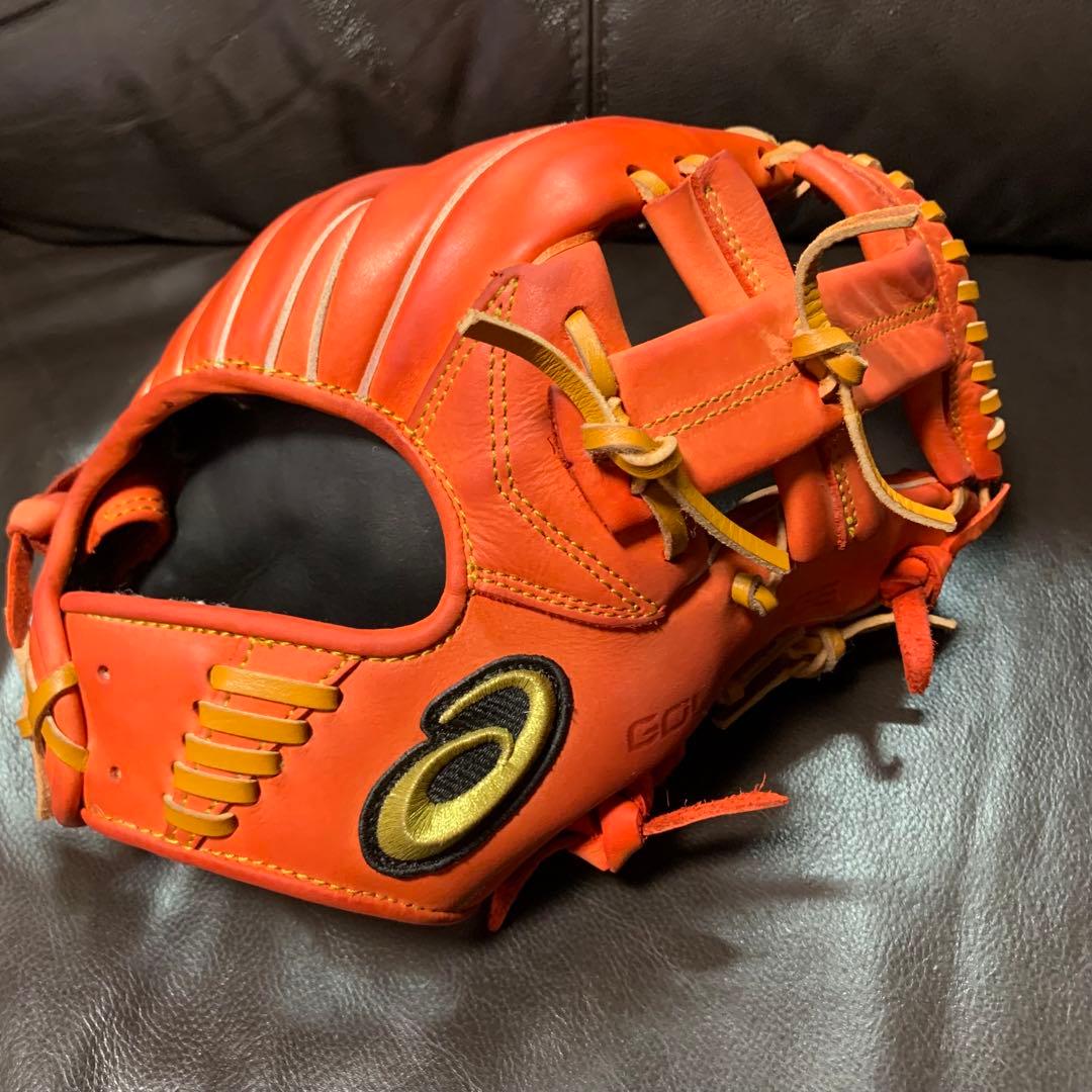 アシックス　ゴールドステージ 野球グローブ 赤オレンジ　軟式内野手