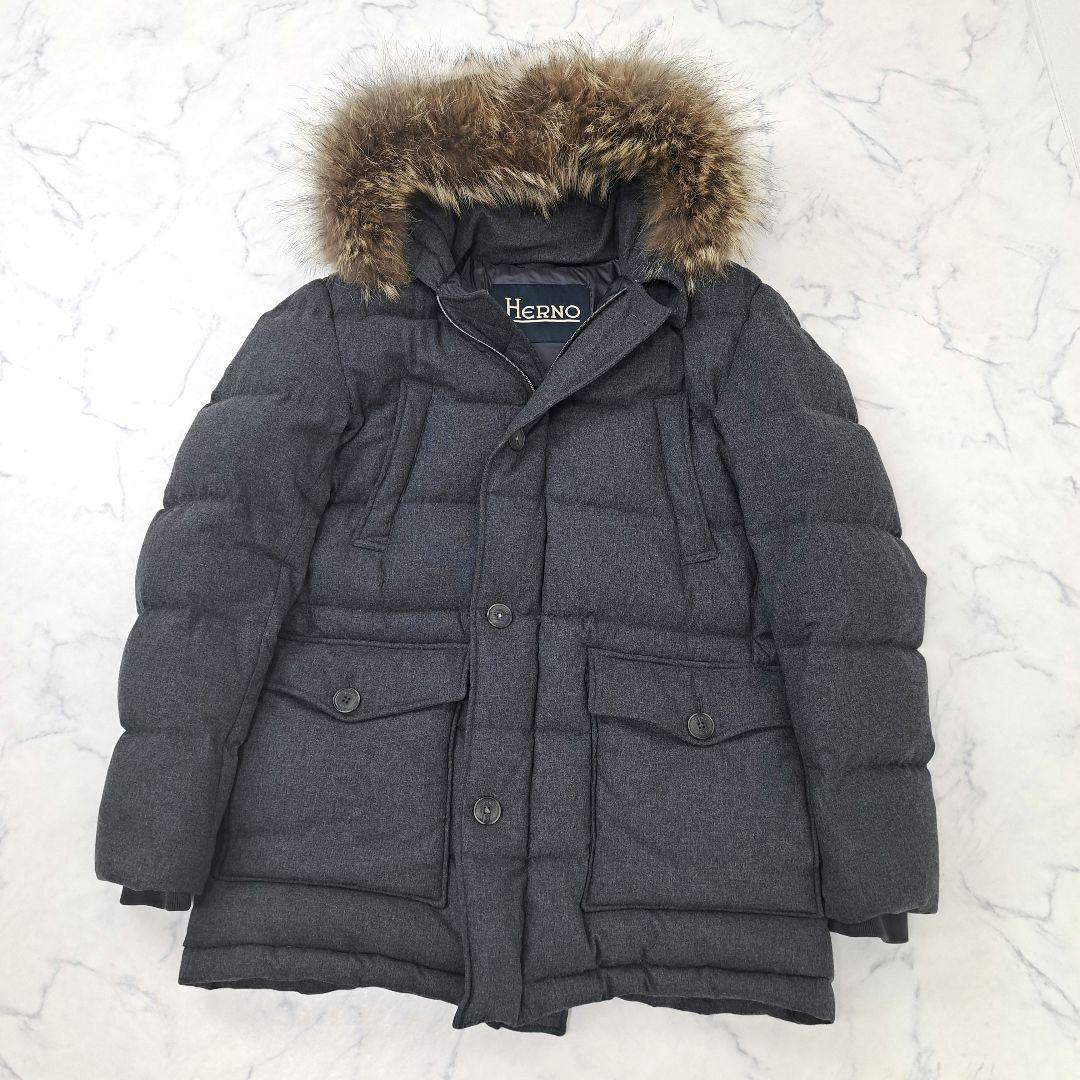HERNO ヘルノ サイズ50 ダウンジャケット ウール ファー フード XL