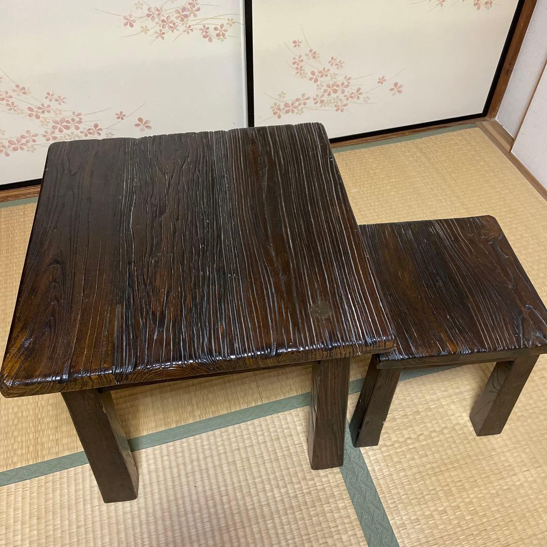 アンティーク　家具　浮造り　テーブル　イス（二脚）和風レトロ