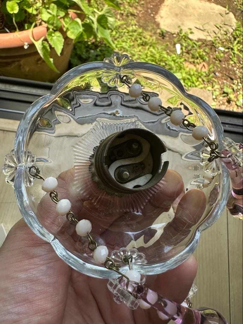 20's フランス アンティーク ピンクムラーノガラスの可愛いミニシャンデリア＊