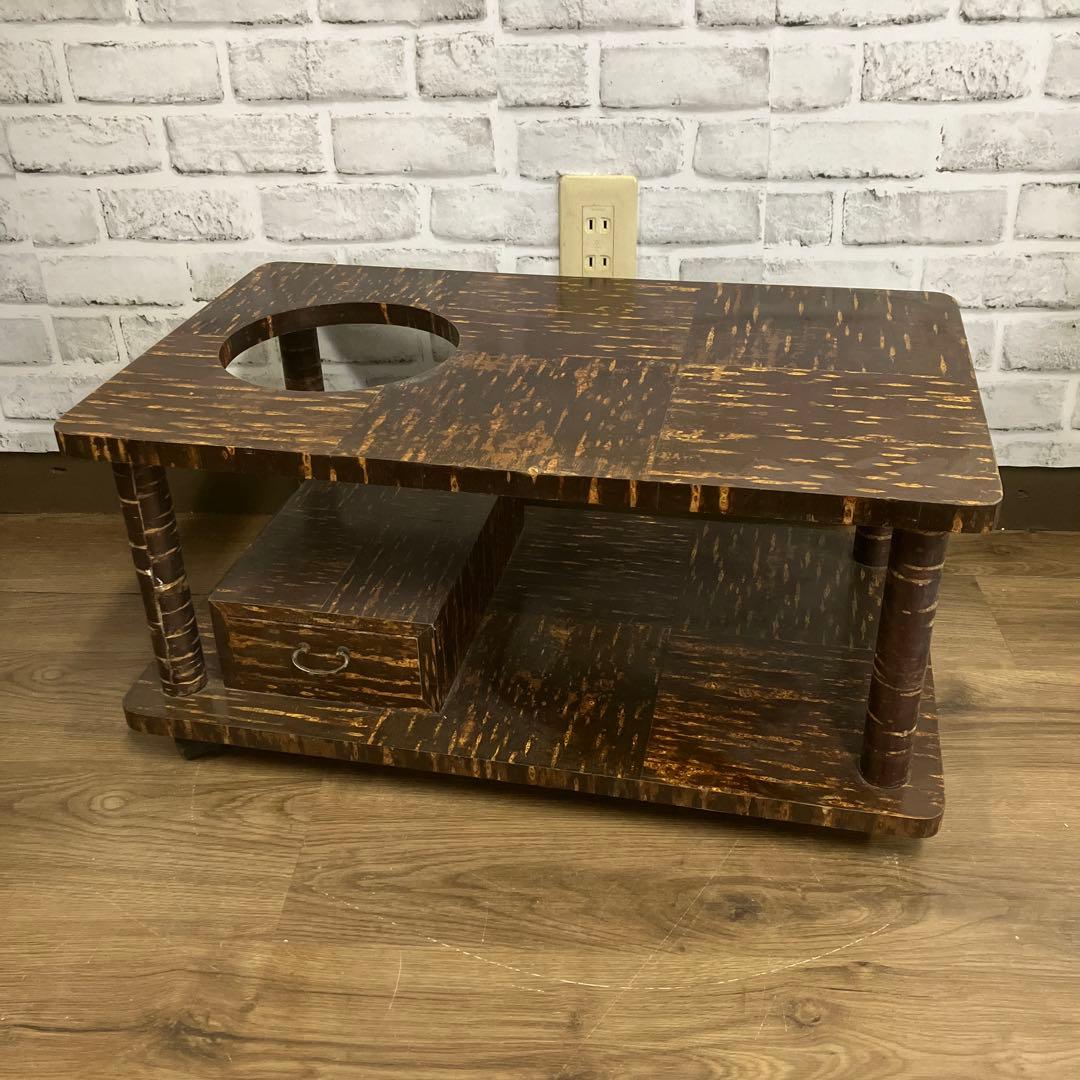 B-4 昭和レトロ 伝統工芸 樺細工風 ポットワゴン キャスター付 和家具