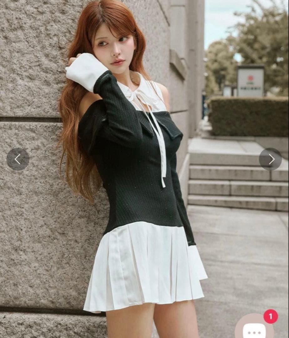 Randy ビジュープレッピーカットショルダーワンピース/ブラック/フリーサイズ