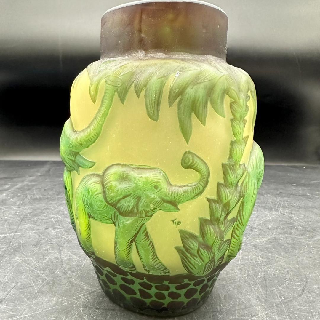 エミール　ガレ　特大　群像紋　花器　花瓶　技法スフレ　被せガラス　 高さ20