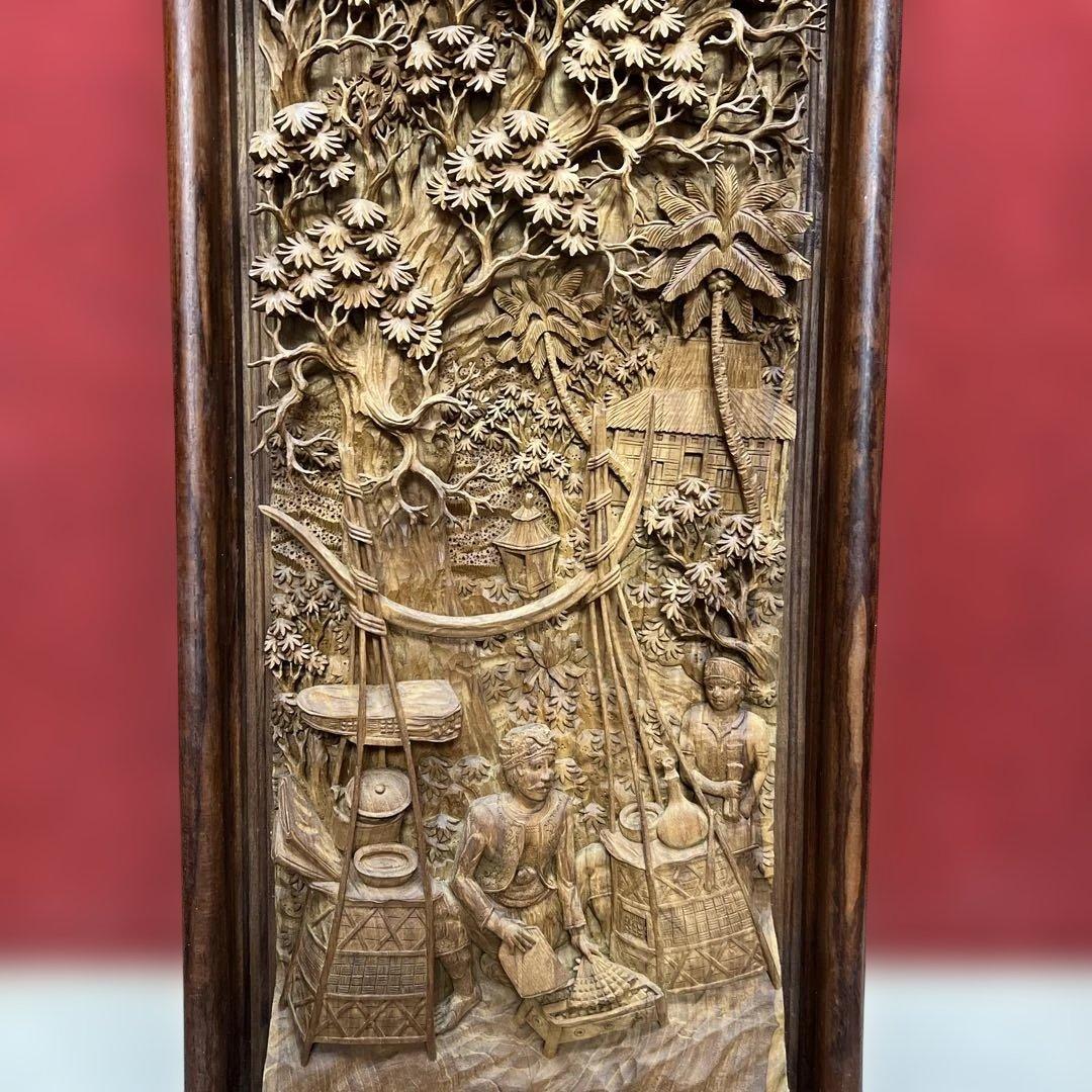 時代　木彫　浮き彫りの額B 約95.5×49.2㎝　東さ8-0131②
