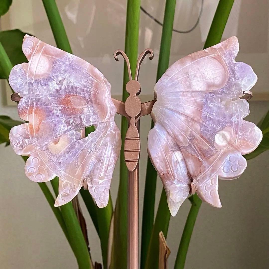 ★★破格大特価【 ピンクアメジスト 蝶々 バタフライ スタンド 彫り物 】