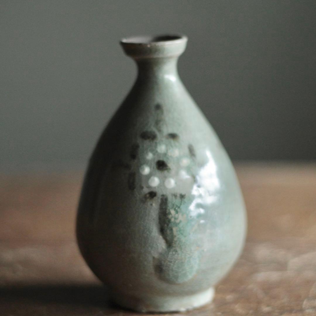 高麗青磁 白黒象嵌 徳利 酒器 古美術 古道具 アンティーク 朝鮮美術 高麗美術