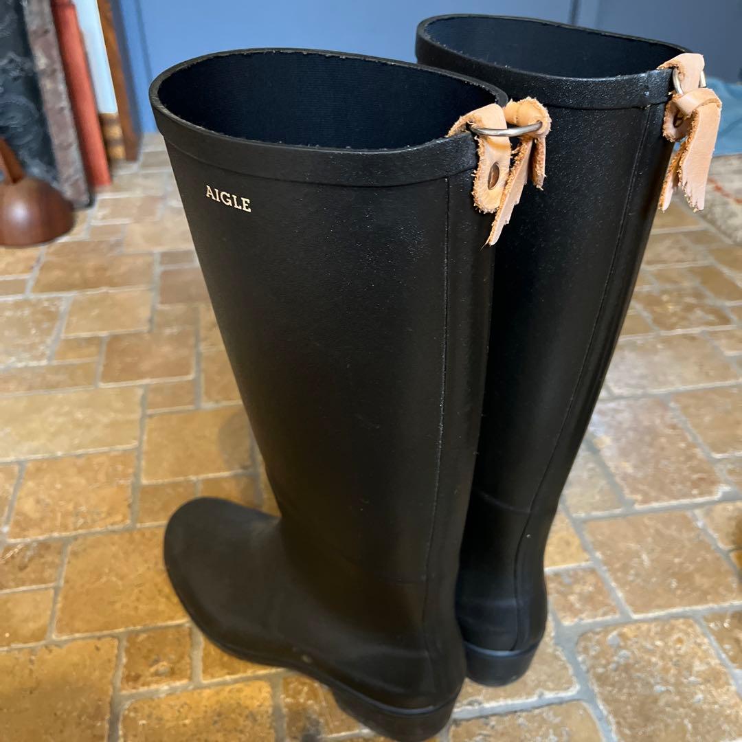 AIGLE ダークブラウンロングブーツ ゴム製