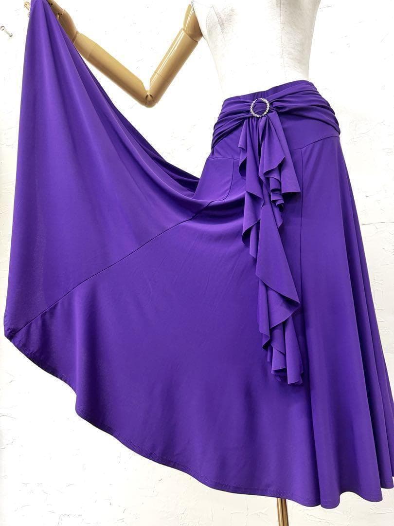 【上品】新品　フリル＆バックル付き　社交ダンス用スタンダードスカートｂ911