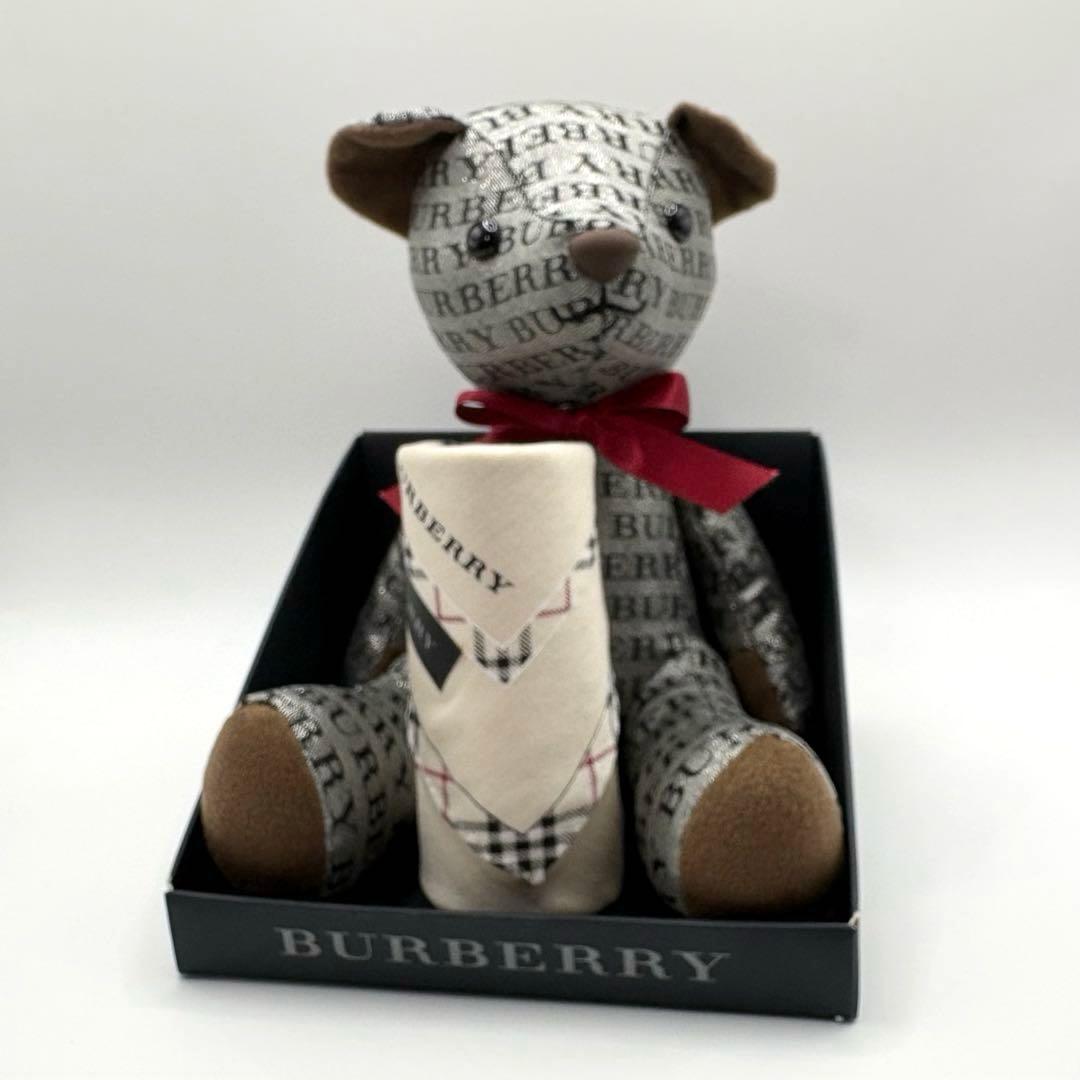 【美品】BURBERRY バーバリー テディベア グレー 総柄 ハンカチセット
