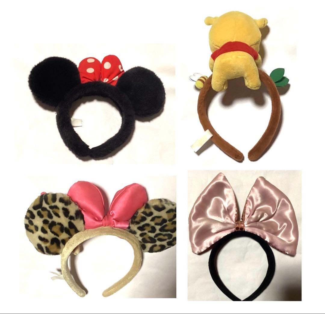 ディズニーランド ミニーマウス ヒョウ柄カチューシャ 赤い水玉ぬいぐるみプーさん