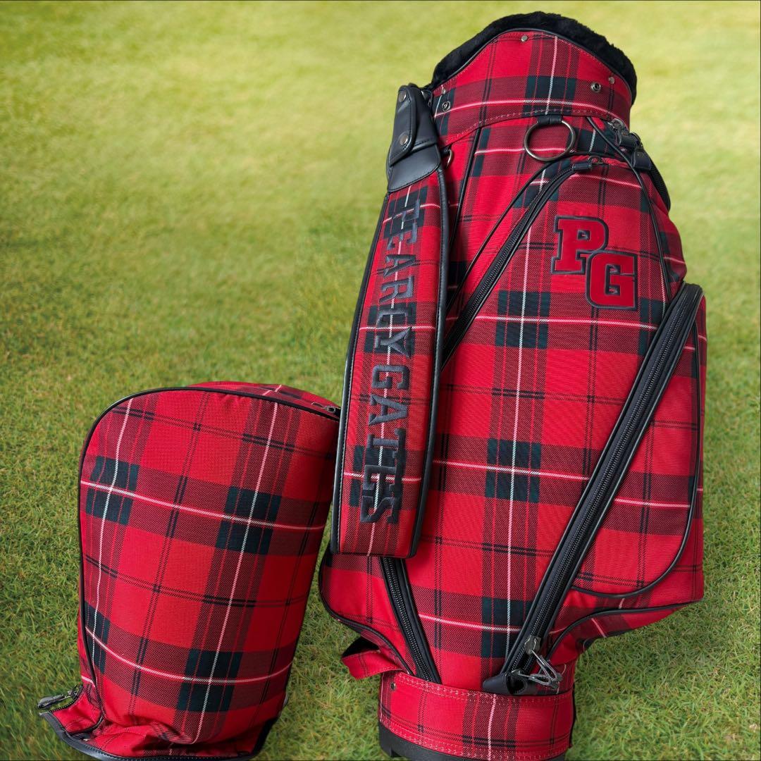 美品　パーリーゲイツ　キャディ バッグ　9型　赤　チェック　色褪せ無し