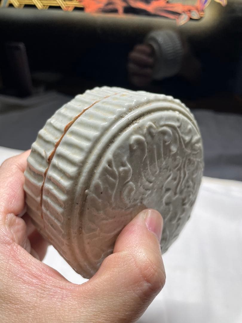 香合。鳳凰文。中国。明時代。茶道具。香道具。古美術。骨董品。舊家蔵出し