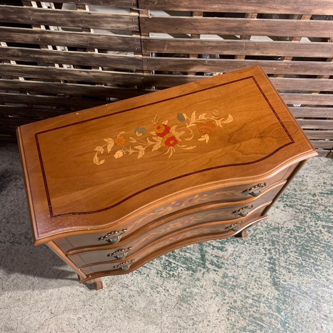 K530 猫脚 ヨーロッパ家具 象嵌細工 3段チェスト アンティーク家具