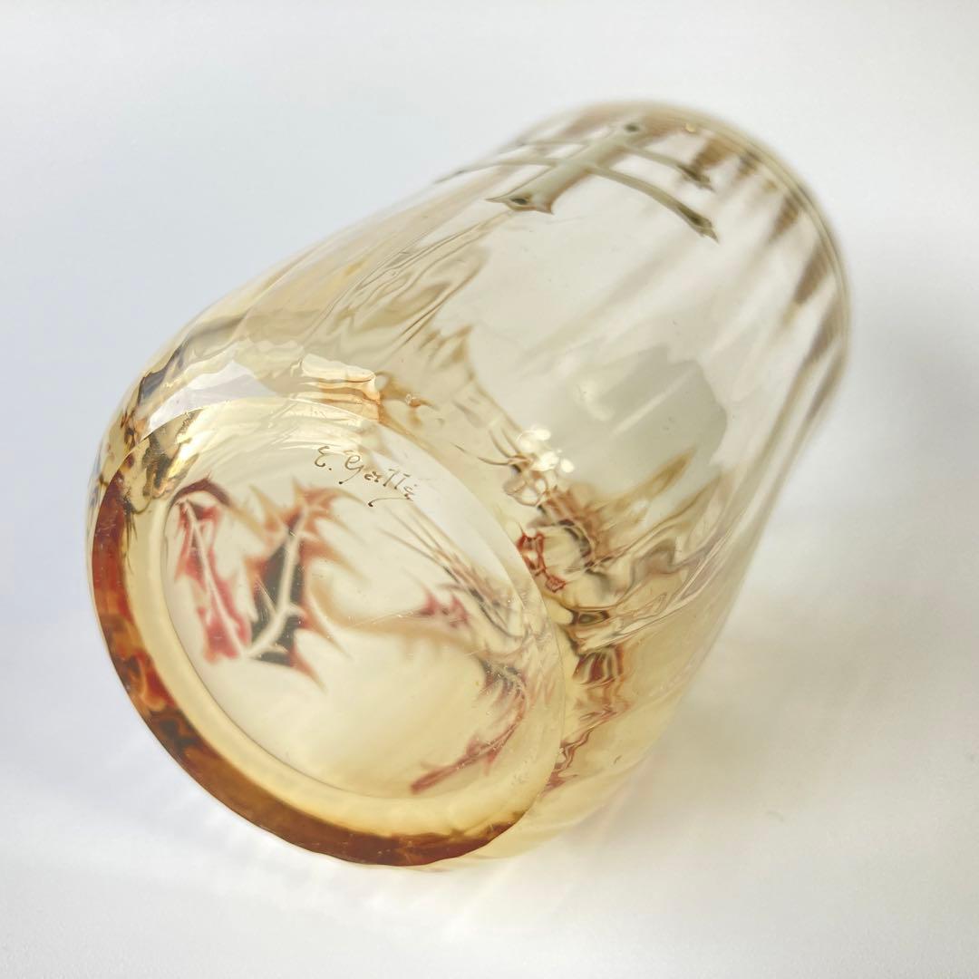 エミール・ガレ　初期　薊とロレーヌ十字文グラス　タンブラー　エナメル彩　アザミ